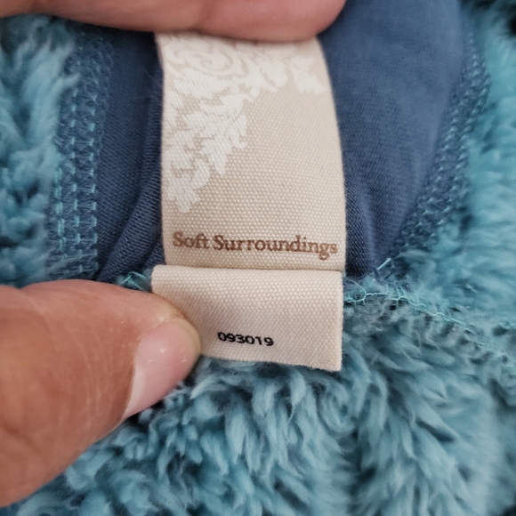Soft Surroundings Women's Sherpa Pullover Sweater Small Blue Quarter Zip Pockets - Picture 6 of 8